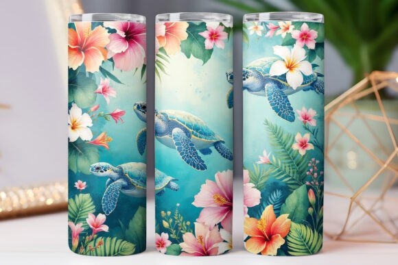 Floral Sea Turtle Tumbler Wrap 20oz Jpg Graphics