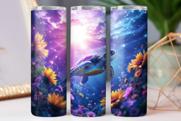 Sunflower Sea Turtle Tumbler Wraps Graphics