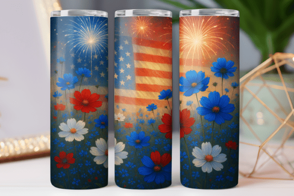USA Flag Wildflower Tumbler Wraps & Graphics