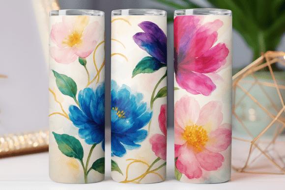Watercolor Pattern Tumbler Wrap Flower: Graphics & Tumbler Wraps